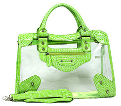 Clear PVC Tote Bag w/ Croc Embossed Patent Leather-like Trim - Green - BG-CLR... - £32.31 GBP