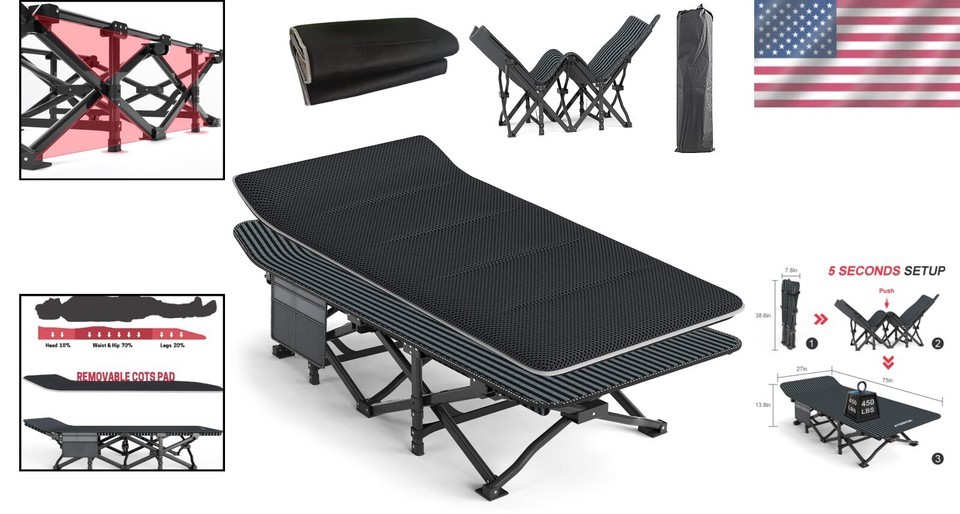 Folding Camping Cot with Removable Cushion & 3-in-1 Pocket for Outdoor Comfort Item image 2