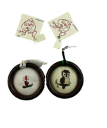 Set 2 Vintage 1968 Christmas Cross Stitch Ornament Owl &amp; Candle Handmade - $244.32 MXN