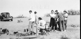 BLACK &amp; WHITE NEGATIVE * snapshot PEOPLE, CAR LUNCH OUTSIDE firepit  - $7.87