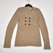 BKE Boutique Women&#39;s Brown Knit Cotton Blend V Neck Sweater Size Large - £11.01 GBP