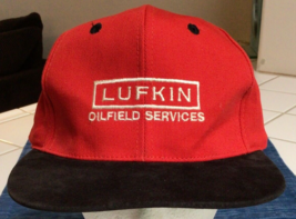 Vtg Lufkin Oilfield Services Snapback Hat Trucker Cap Red Embroidered KC ~868A - £19.13 GBP