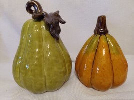 Fall Ceramic Pumpkins Home Decor Halloween Thanksgiving 8.5&quot;T &amp; 6.5&quot;T - £14.90 GBP