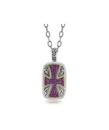 RUBY ACCENTED 18K YELLOW  GOLD CROSS MOTIF RECTANGULAR PENDANT CHARM WIT... - £393.45 GBP