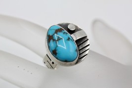 Vintage Signed &quot;W&quot; 925 Sterling Silver Oval Turquoise Ring Size 8.5 - £37.28 GBP