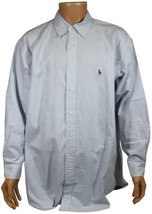 Vtg 90s Ralph Lauren Dress Shirt Button Down 17 1/2 Long Sleeve Lt Blue Striped - £21.01 GBP