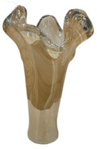 Murano Art Glass Amber Gold Ruffled Long Stem Vase Made in Italy 9.5” High Shine - $64.35