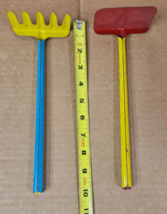 2 Vintage Tin Sand Shovel Rake Hoe Beach Bucket Toy Metal  A - £29.35 GBP