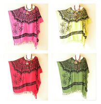 KG101 Floral Abstract Batik Women Kaftan Poncho Hippy Women Blouse Top u... - $24.90