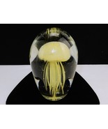 Glass Egg Paperweight, Yellow Jellyfish, Hand Blown w/Bubbles, Vintage A... - $78.35