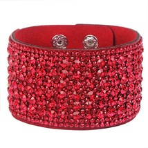 Louleur Wide Leather Crystal Bracelets & Bangles For Women Girls Handmade Female - £11.99 GBP