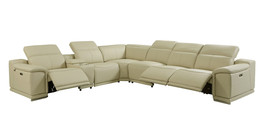 Beige Italian Leather Power Reclining U Shaped Seven Piece Corner Sectional With - $10,769.21 CAD