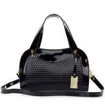 AURA Italian Made Genuine Black Patent Leather Structured Tote Handbag - £306.48 GBP