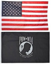 12X18 Usa American Flag &amp; Pow Mia Powmia Usa Embroidered 210D Premium Set - £33.56 GBP