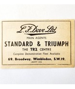 1954 Dove Ltd Standard Triumph Car Dealership Advertisement Automobilia ... - $27.41 CAD