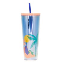 Starbucks Blue Mermaid Island Summer Palm Cold Cup Straw Venti Tumbler 24 Oz - £29.81 GBP