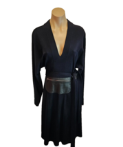 LANVIN Dark Blue Wool Long Batwing Sleeve Dress with &quot;V&quot; Neckline - Size 38 - $359.99