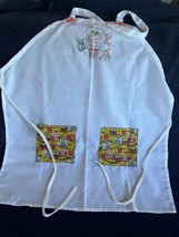 Handmade White Cotton w Embroidered OWL Full Length Apron w Mustard Pink Blue &amp;  - £11.90 GBP
