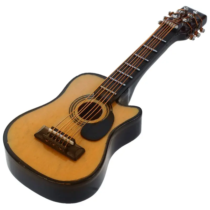 1:12 Dollhouse Miniature Music Instrument Acoustic Guitar Yellow and Brown red - £11.05 GBP