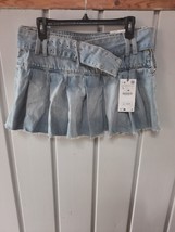 Zara Denim Low Rise Pleated Mini Skirt Sz L NWT - $34.65