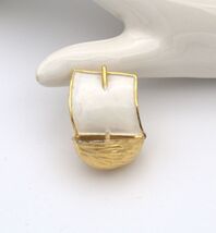 Whimsical 60s TRIFARI White Sailboat Walnut Shell Body FIGURAL Pin - $48.95