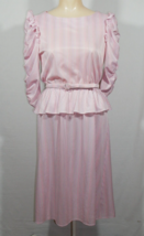 VTG 80s Jerri Lee Pink Striped Ruffle Sleeve Dress w/ Belt Size 7 Small - £35.88 GBP