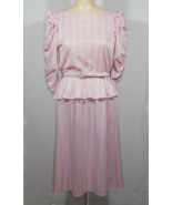 VTG 80s Jerri Lee Pink Striped Ruffle Sleeve Dress w/ Belt Size 7 Small - £35.23 GBP