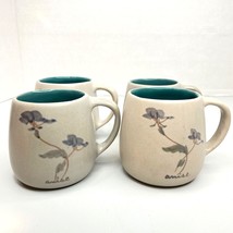 Chatham Pottery Anise Mugs Set of 4 Floral Design Cream Teal Cottage Far... - £30.57 GBP