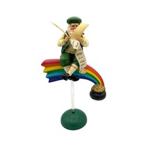 Santa Leprechaun on Rainbow with Pot of Gold Christmas Saint Patrick&#39;s Day Vinta - $49.47