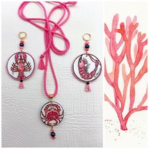 Wooden painted Nautical pendant necklace inspired by sea Crab animal art. - £32.10 GBP