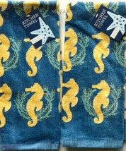 Sea Horse Seahorse Dish Towels Set of 2 Summer Beach House 100% Cotton Navy Blue - £17.01 GBP