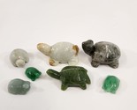 Jade Hand Carved Stone Turtle Figurine Lot of 7 Amulet Semi-Precious Sto... - $38.69