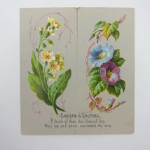 Victorian Christmas Card Boy Serving Tea Girl Picking Berries Flowers Antique - £7.96 GBP