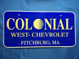 COLONIAL West Chevrolet FITCHBURG MA DEALER PLATE - $19.78
