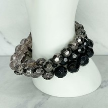 Black and Gray Beaded 3 Attached Stretch Bracelets - £5.61 GBP