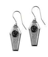 Alchemy Gothic RIP Black Resin Rose Earrings Coffin Casket English Pewte... - £20.10 GBP