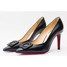 The Maneadero Black Leather Pump Fuchsia Sole Women Shoe image 2