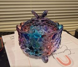 Royal Embossed Crystal Glass Candy Box with Lid Footed Jewelry 4&quot;L x 4&quot;W... - $21.78