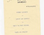 Hotel Astoria West End San Remo Pranzo Menu  Italy 1958 - $17.81
