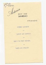 Hotel Astoria West End San Remo Pranzo Menu  Italy 1958 - £13.95 GBP