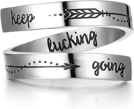 Silver Keep Going Ring Inspirational Jewelry Stainless Steel Engraving Size Adju - £10.71 GBP