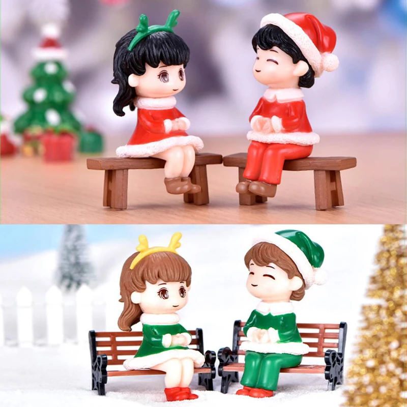 1Pair Christmas Couple Figurines Micro Landscape Car Dashboard Home Desktop - £9.24 GBP+