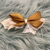 Girls Ribbon Hair Bow Gold Cream Barrette Closure 5” - $5.94