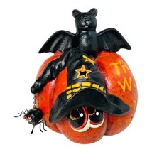 Resin Halloween 6&quot; Pumpkin Bat Witch Spider Big Eyes THE WITCH IS IN not tested - £16.05 GBP