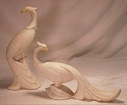 Pair Console Art Pottery Peacock&#39;s White Spatterware California Original MCM USA - £54.36 GBP