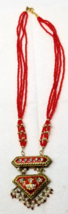 Indian Bollywood Kundan Necklace Beaded Red Gold Badge Shield Vintage - $18.95