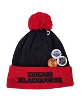 New Era Chicago Blackhawks NHL Pom Knit Beanie Team Hat Cap Button Up Winter  - £7.83 GBP