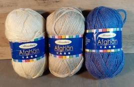 Herrschners Afghan Yarn 2 Ply 3 Skeins 2 oz 220 Yards Fine 2 Silver Cream Blue - $14.00