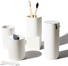 Sleek 4 Pcs White Bathroom Accessories Set Complete. White Bathroom Decor Sets.  - £39.46 GBP