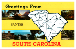 Greeting from Santee South Carolina State Map Postcard Unposted - £3.89 GBP